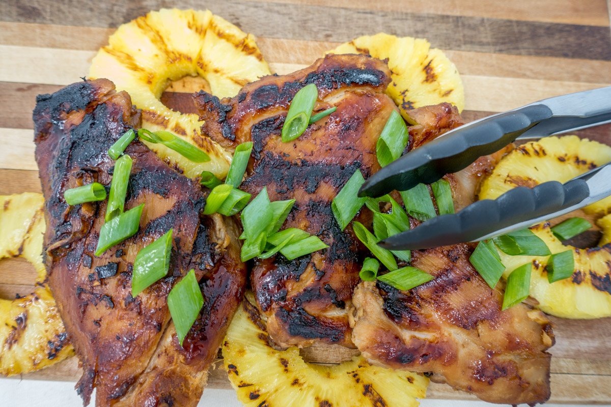 This Hawaiian barbecue recipe includes making BBQ chicken thighs on grill