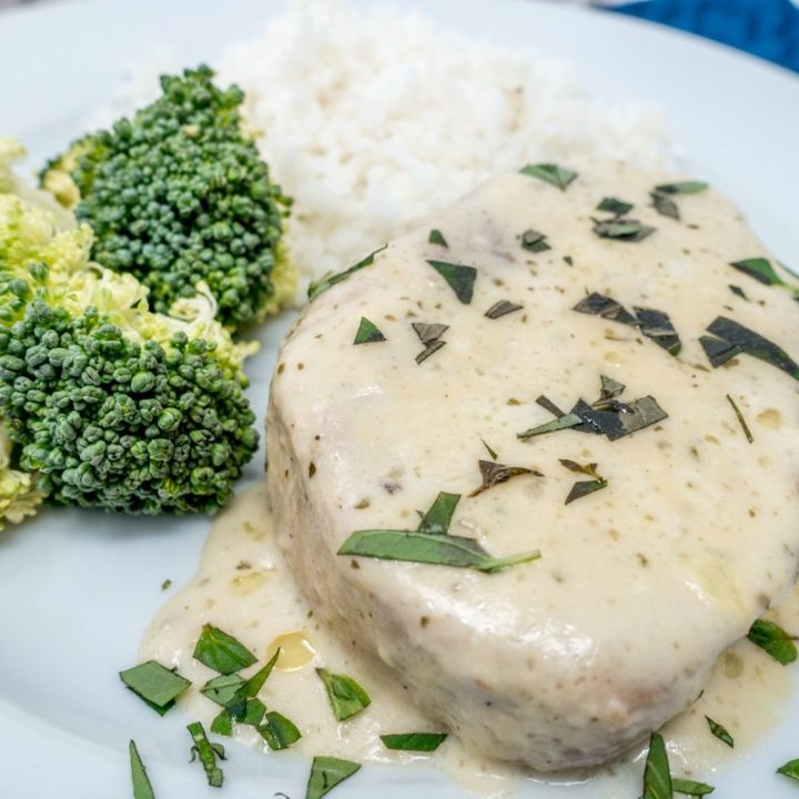 Try these easy slow cooker pork chops with cream of mushroom soup and ranch spices