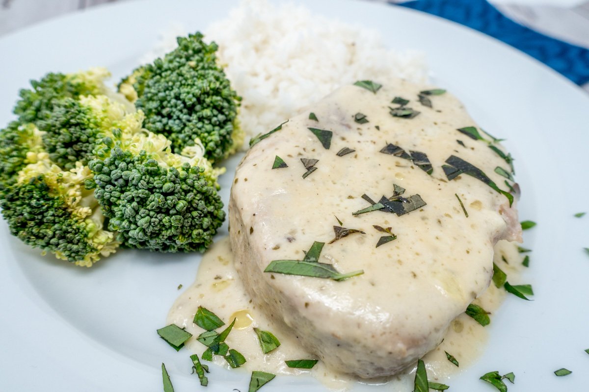 Try these easy slow cooker pork chops with cream of mushroom soup and ranch spices
