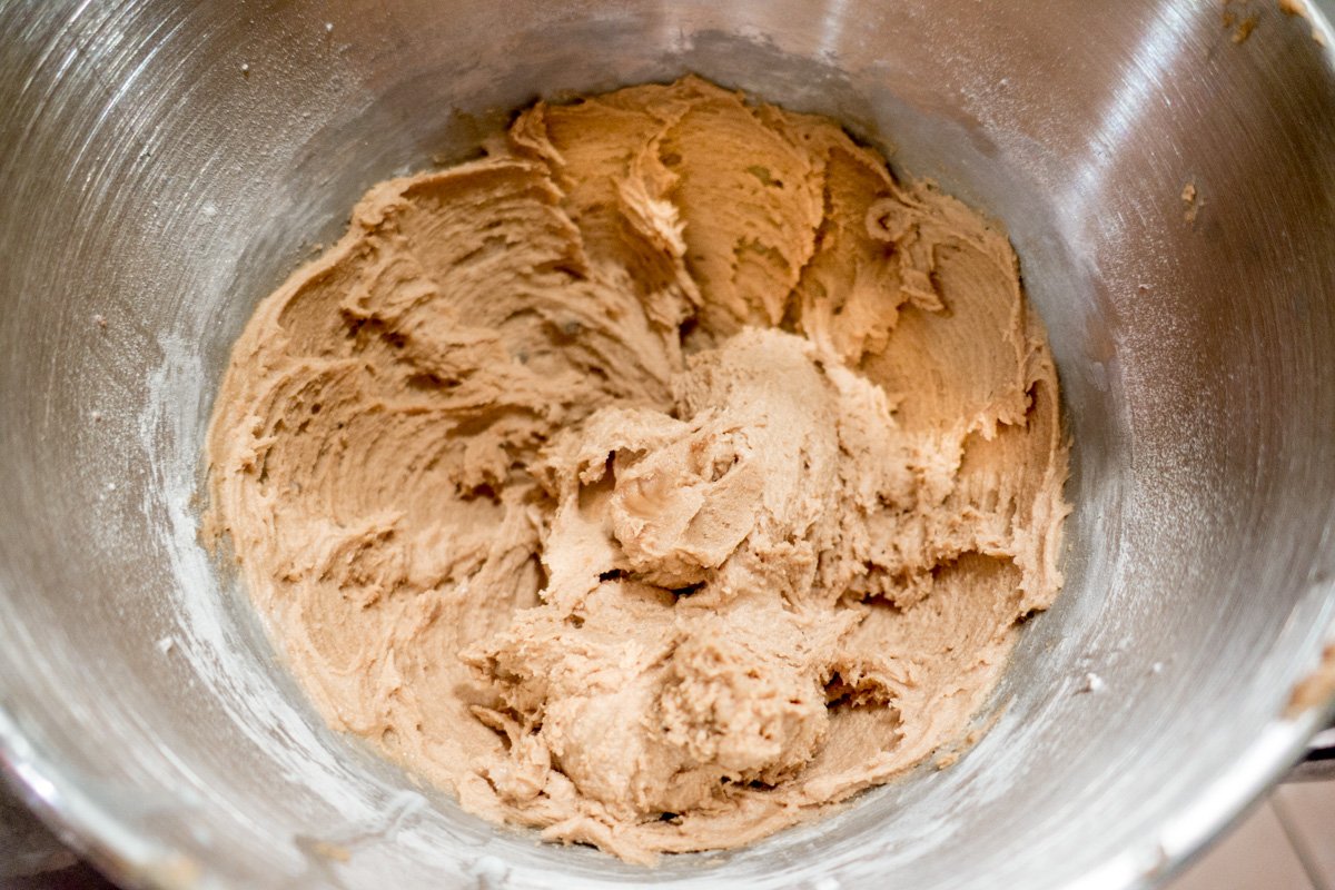 Creaming the butter and sugar for easy fruit cake cookies