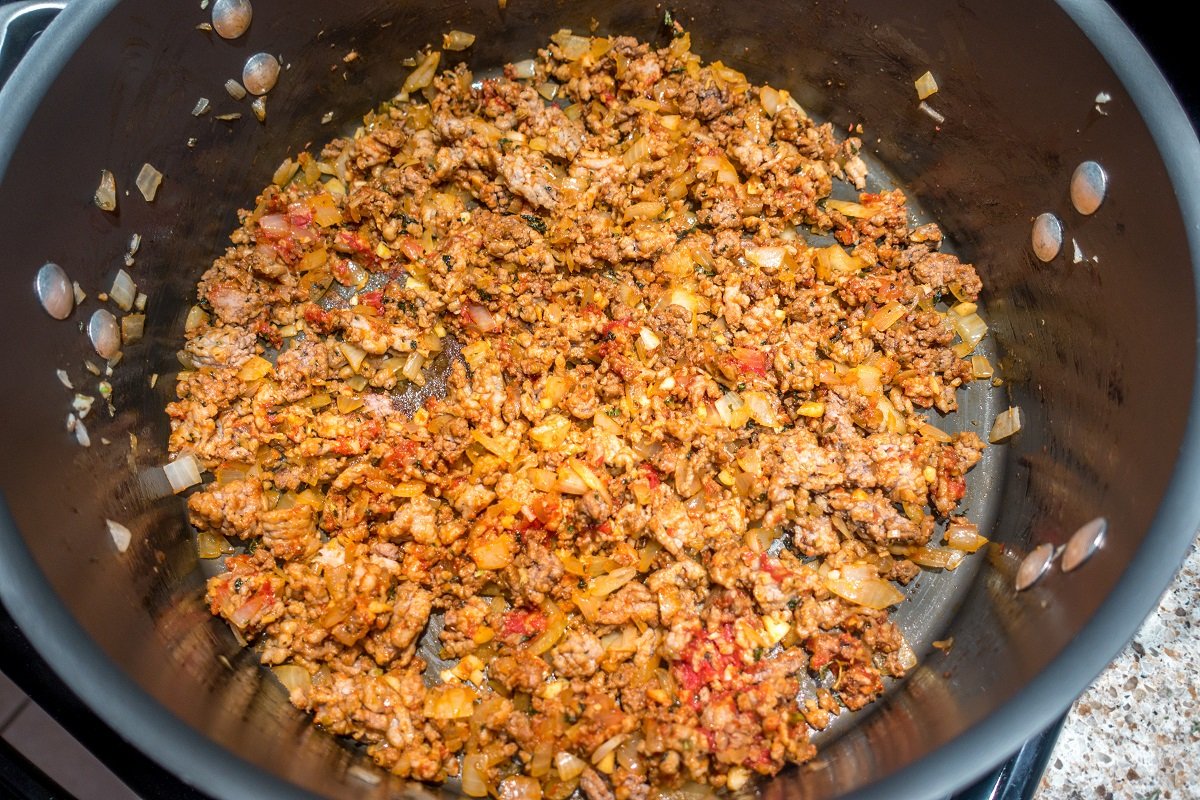 The best lasagna soup includes both sausage and ground beef for excellent depth of flavor