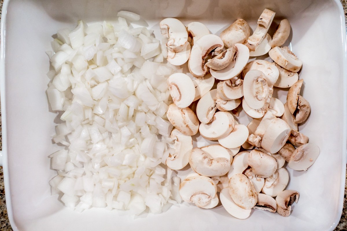 Fresh onions and mushrooms add nutrients to this beef tips in oven recipe