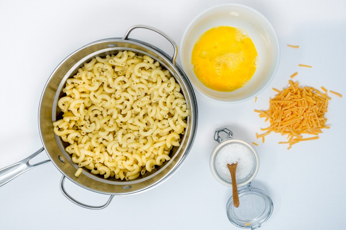 The simple ingredients for making macaroni and cheese from scratch