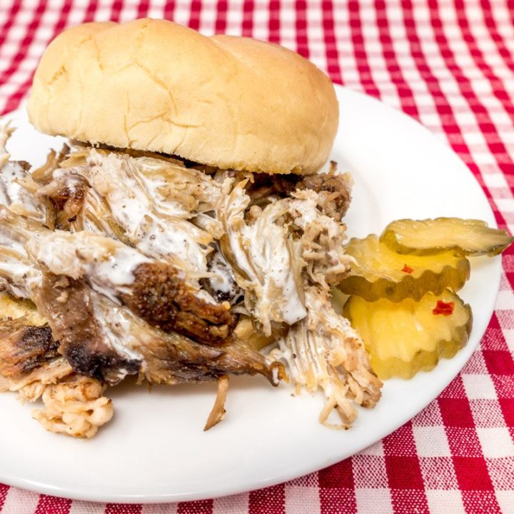 Pulled pork with Alabama white BBQ sauce is a delicious choice for lunch or dinner year-round