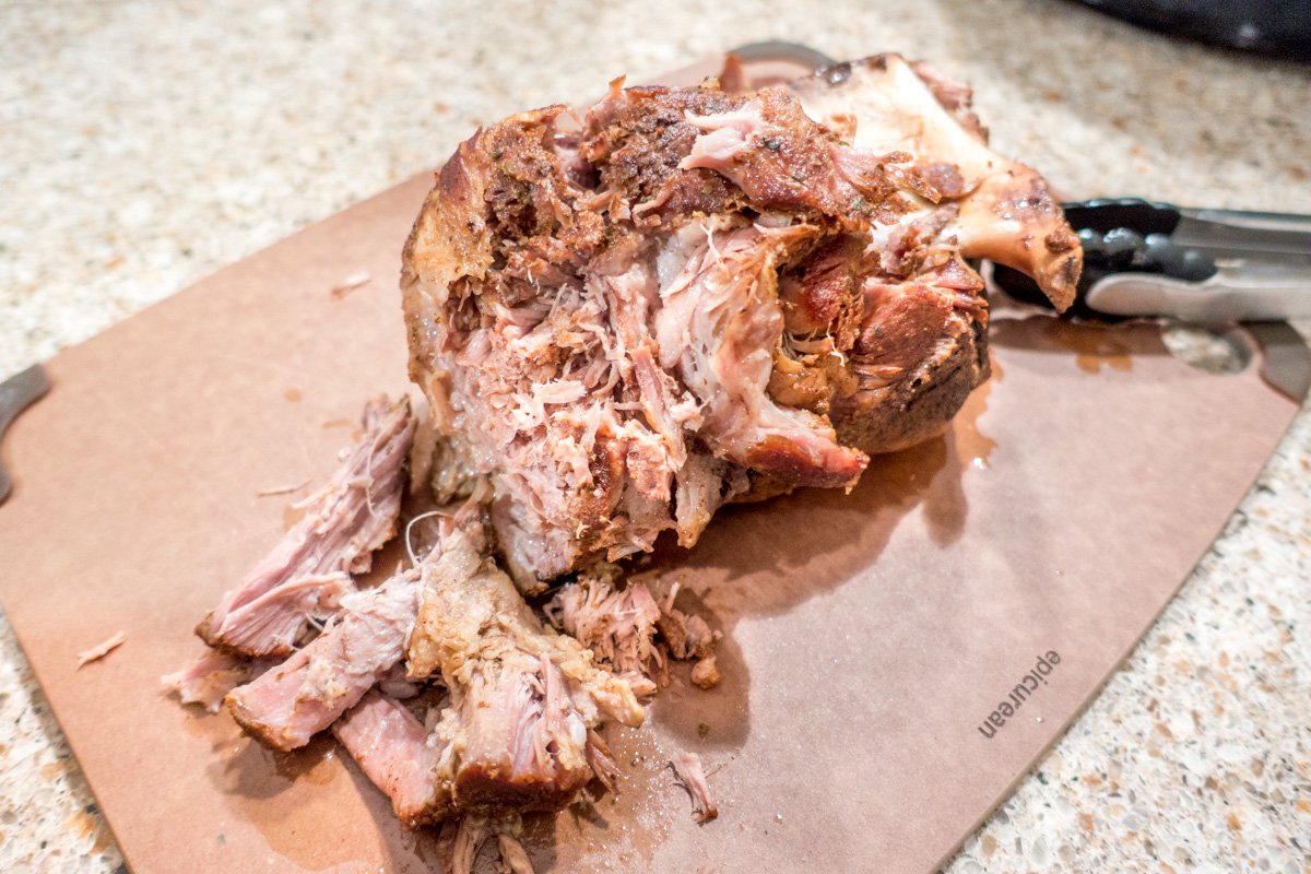 Pork butt should be tender and juicy after time in the slow cooker