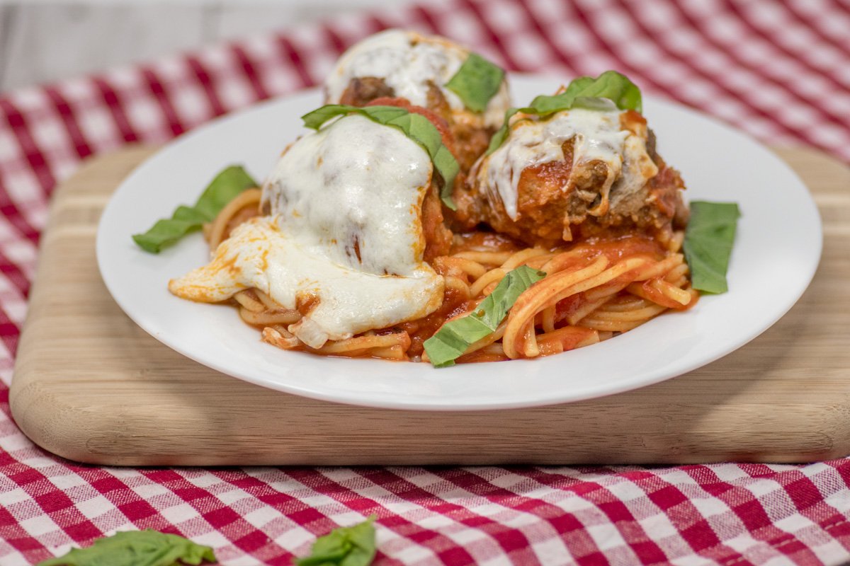 Baked spaghetti and meatballs is a simple family favorite