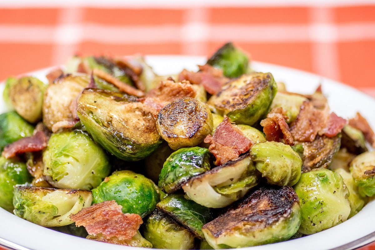 This Brussels sprouts recipe with bacon and balsamic vinaigrette is quick, easy, and crowd-pleasing