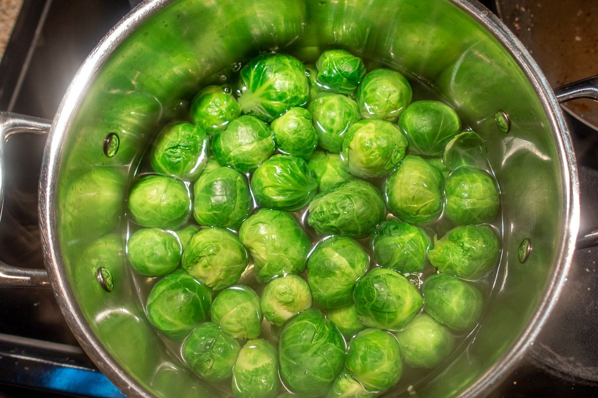 Blanching Brussels sprouts is the first step in this fabulous side dish