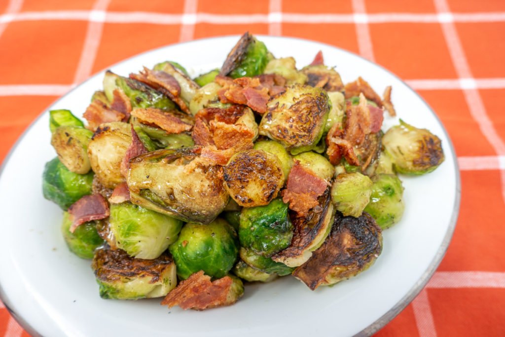Brussels sprouts with bacon and balsamic vinaigrette makes a perfect side side in any season