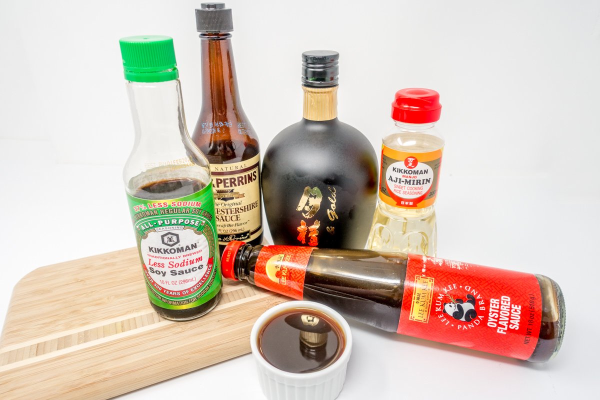 Ingredients for making homemade yakisoba sauce for the tasty Japanese stir-fry