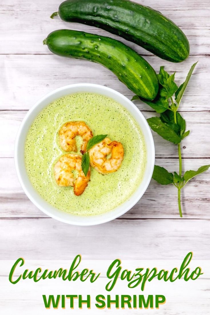 Cucumber gazpacho with shrimp and herbs