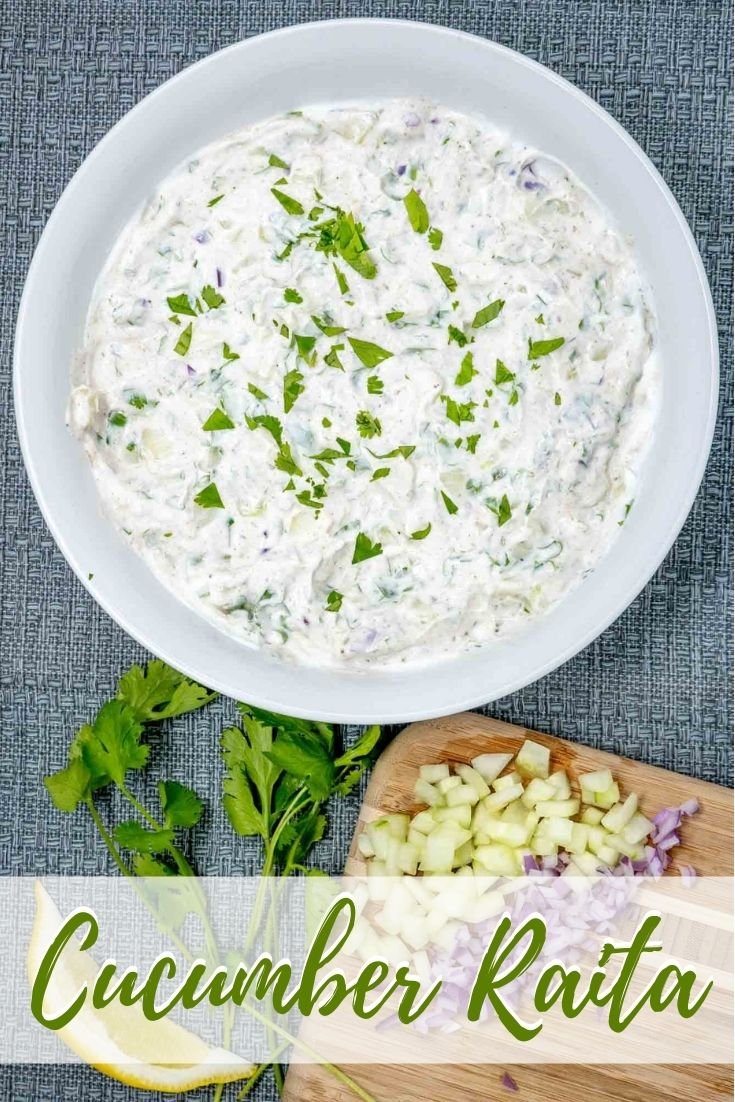 Bowl of cucumber raita, an Indian yogurt sauce