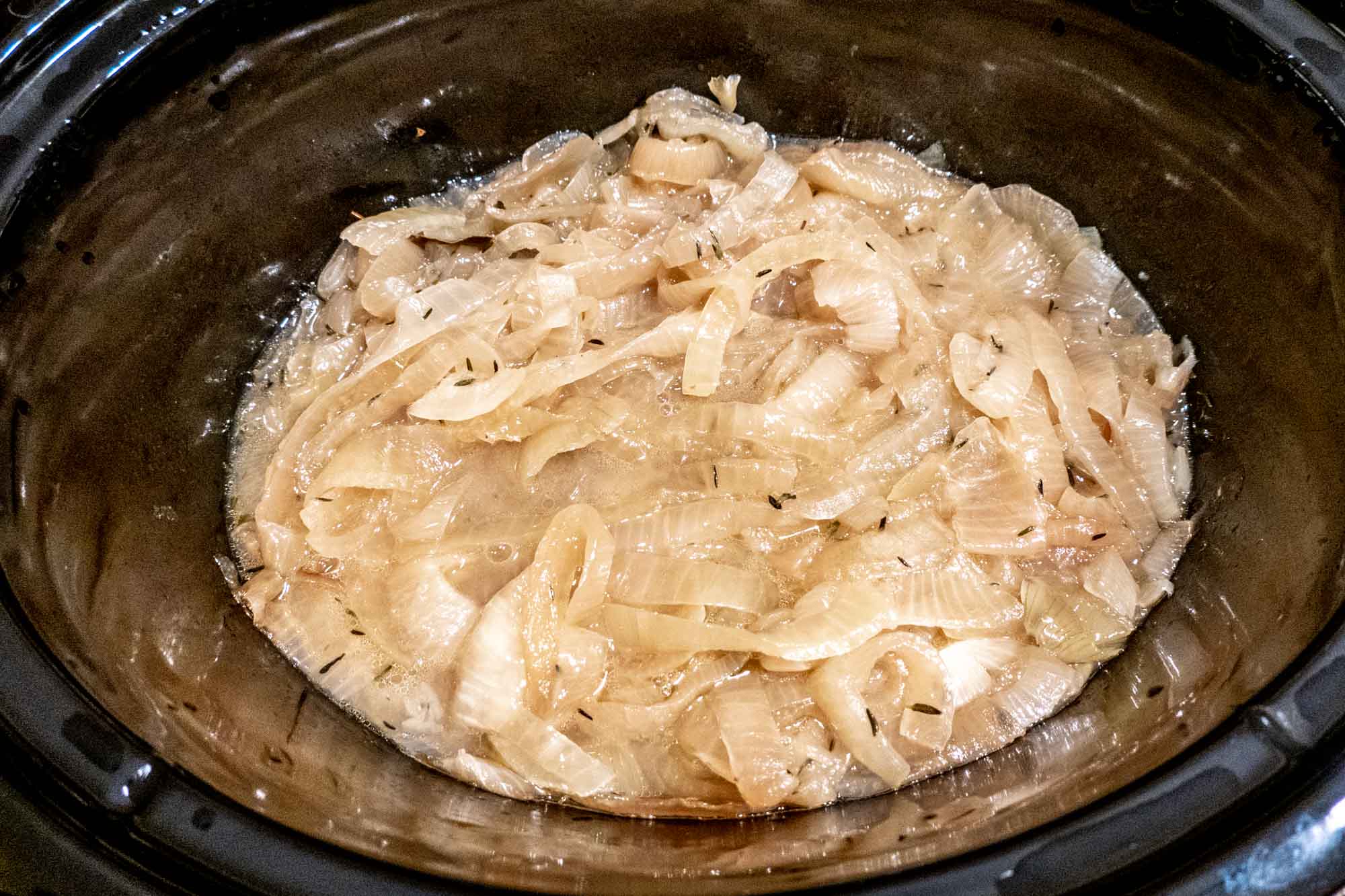 French onion soup in a slow cooker